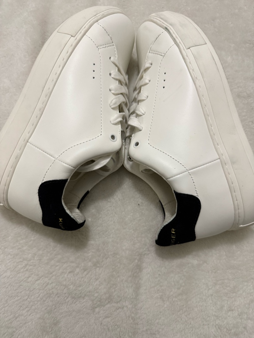 Kurt Geiger White Leather Sneakers with Black Heel Accent - Picture 4 of 5